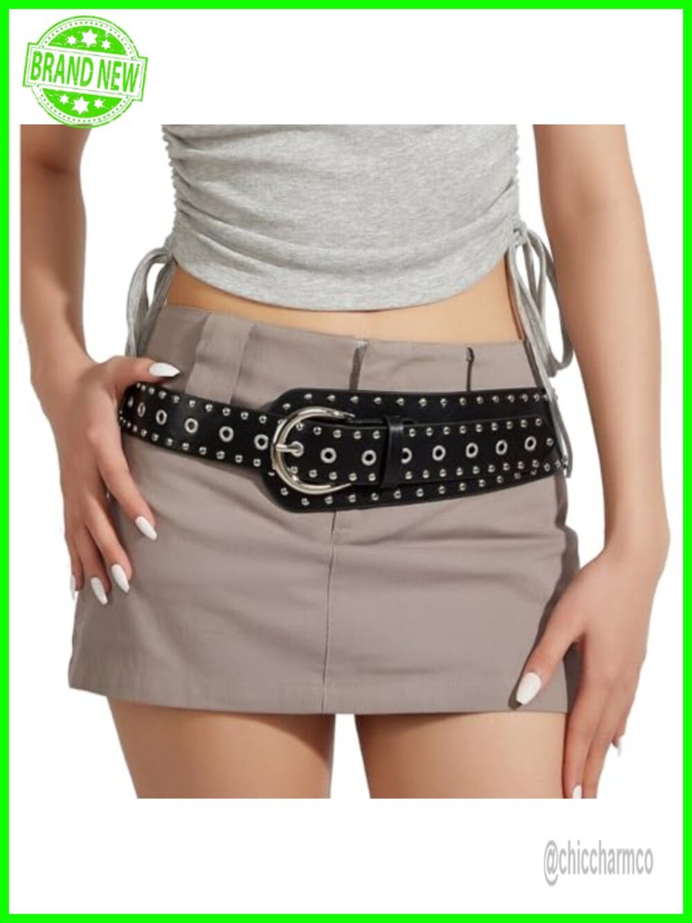 Wide Belt Rivets Metal Buckle PU Leather Faux Leather Women Punk Fashion